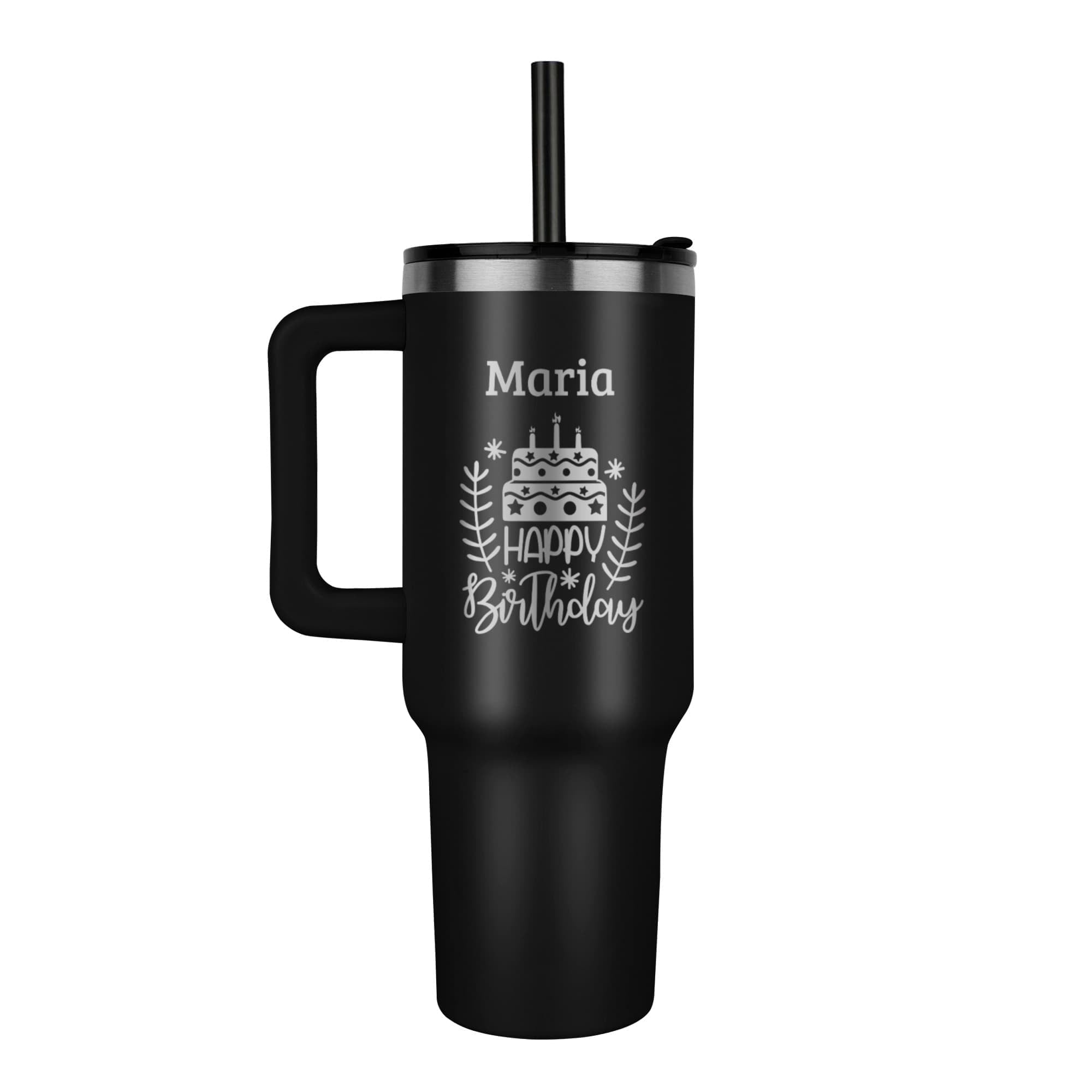 Personalized Birthday 40 oz Tumbler with Handle – Custom Name Engraved Gift for Her or Him