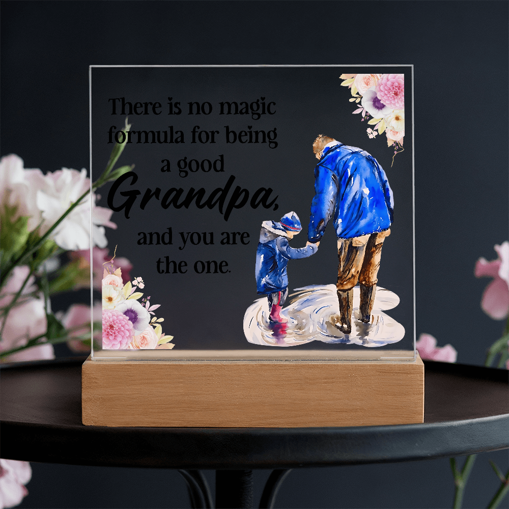 💙 “To the Best Grandpa” Acrylic Plaque with LED Base – Sentimental Gift from Grandkids