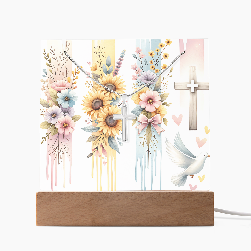 Keepsake Dove & Cross Art & Lovely Cross Necklace Set