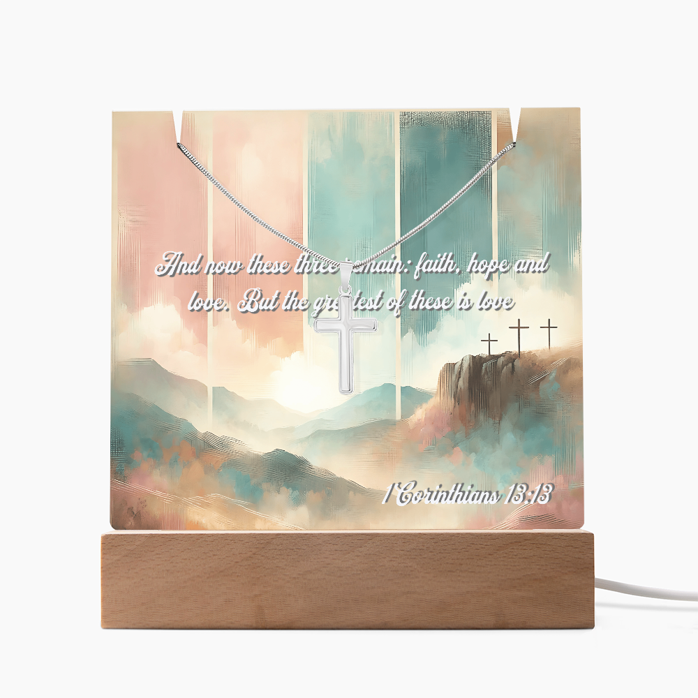 Corinthians Acrylic Artwork & Stainless Steel Cross Gift Set
