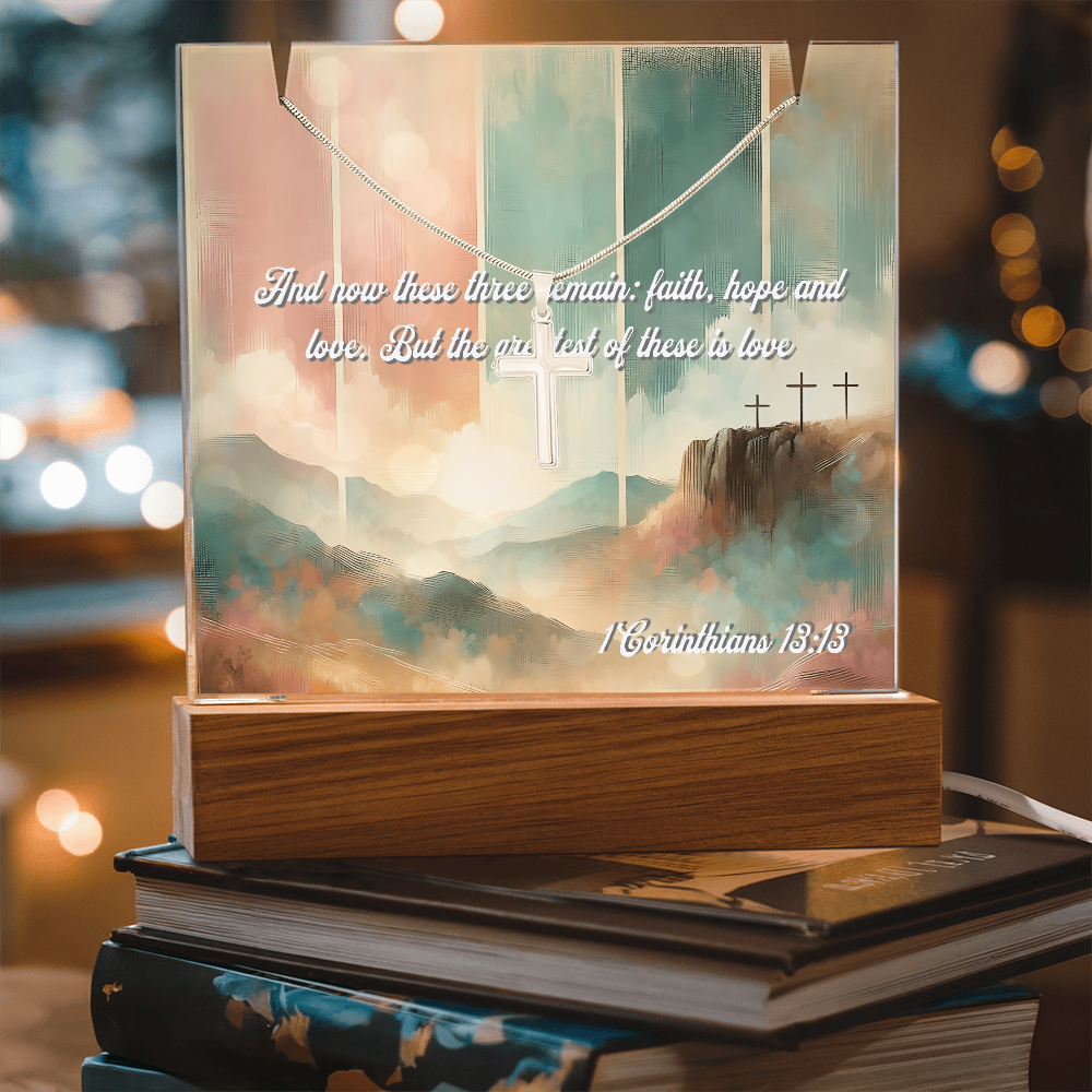 Corinthians Acrylic Artwork & Stainless Steel Cross Gift Set