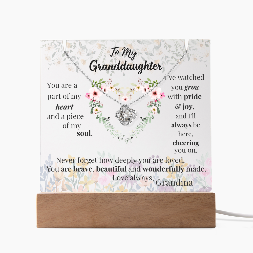 To My Granddaughter – Lighted Acrylic Gift & Love Knot Necklace Bundle | Sentimental Keepsake from Grandma