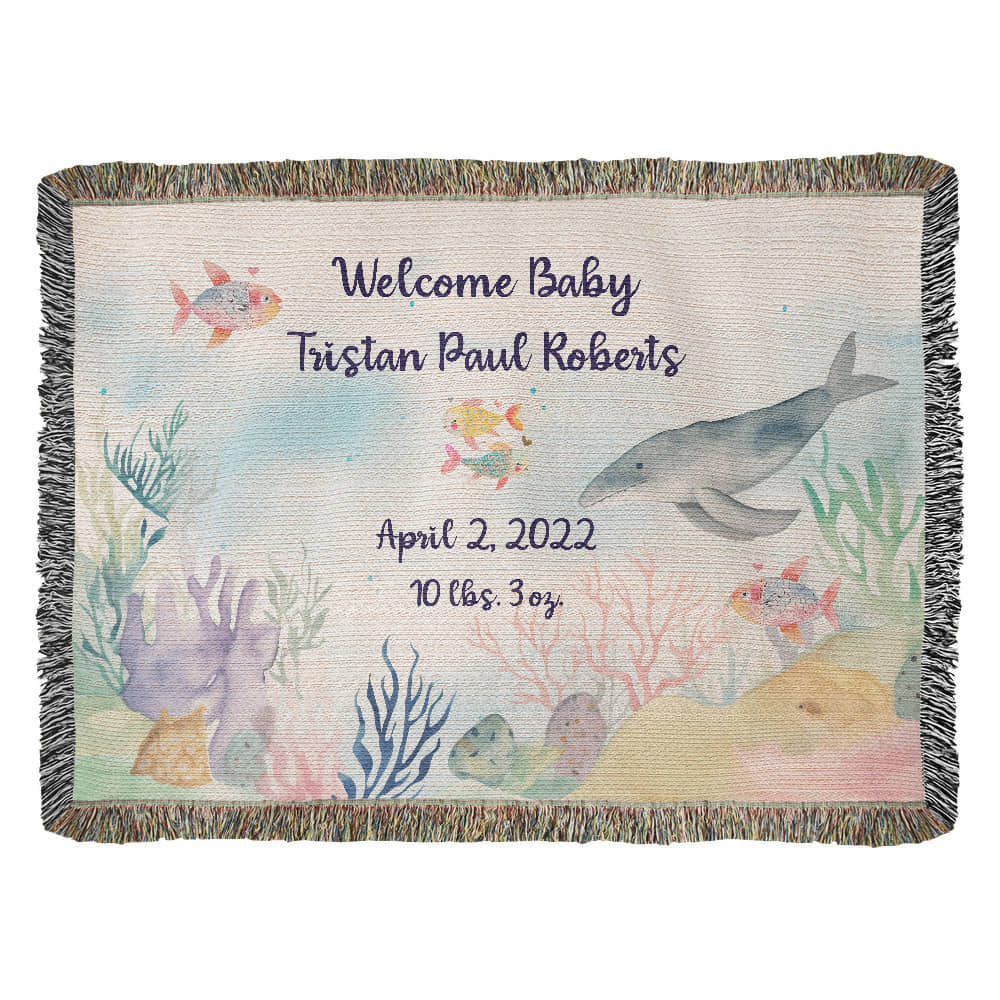 Under the Sea New Baby Announcement Blanket - Gift for New Parents