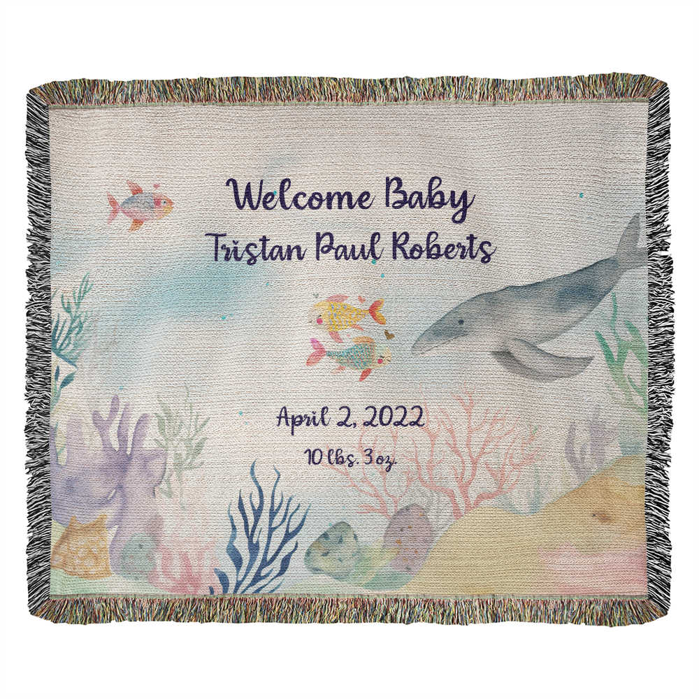 Under the Sea New Baby Announcement Blanket - Gift for New Parents