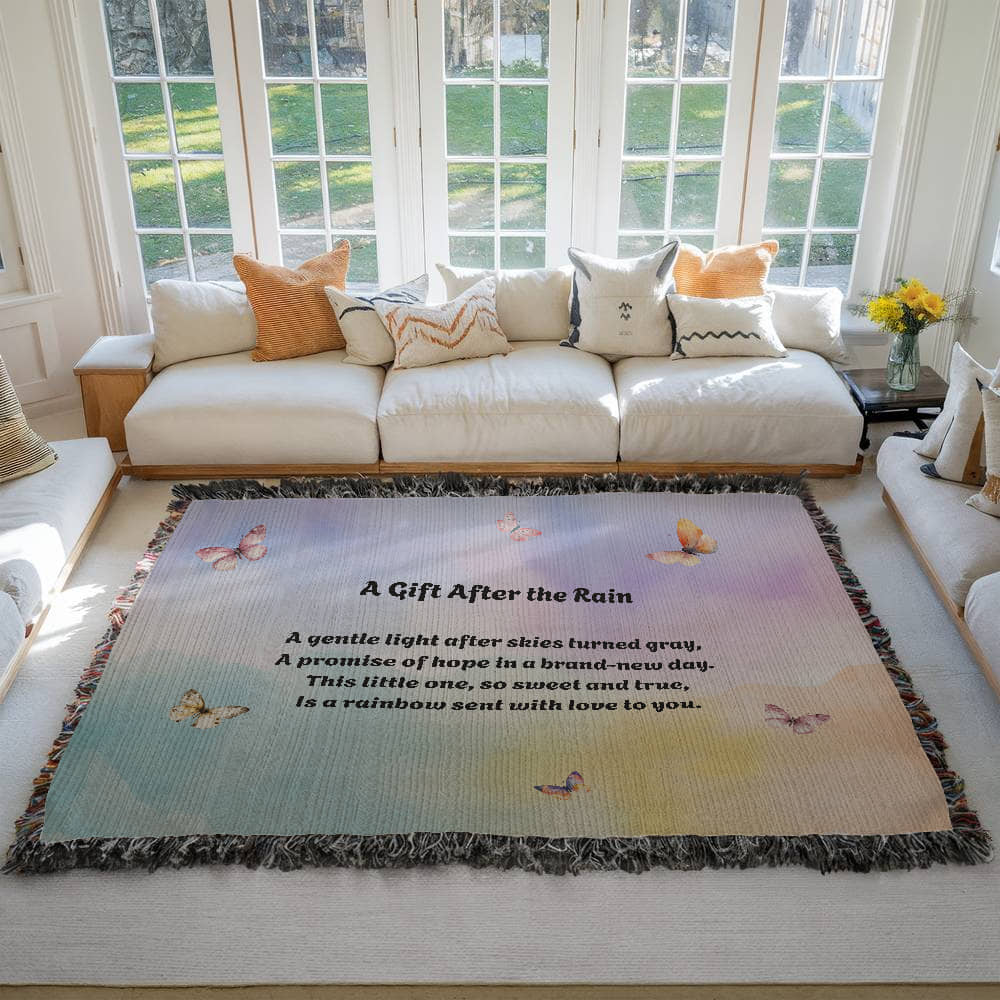 Rainbow Baby Woven Blanket – “A Gift After the Rain” Heirloom Cotton Throw for New Parents
