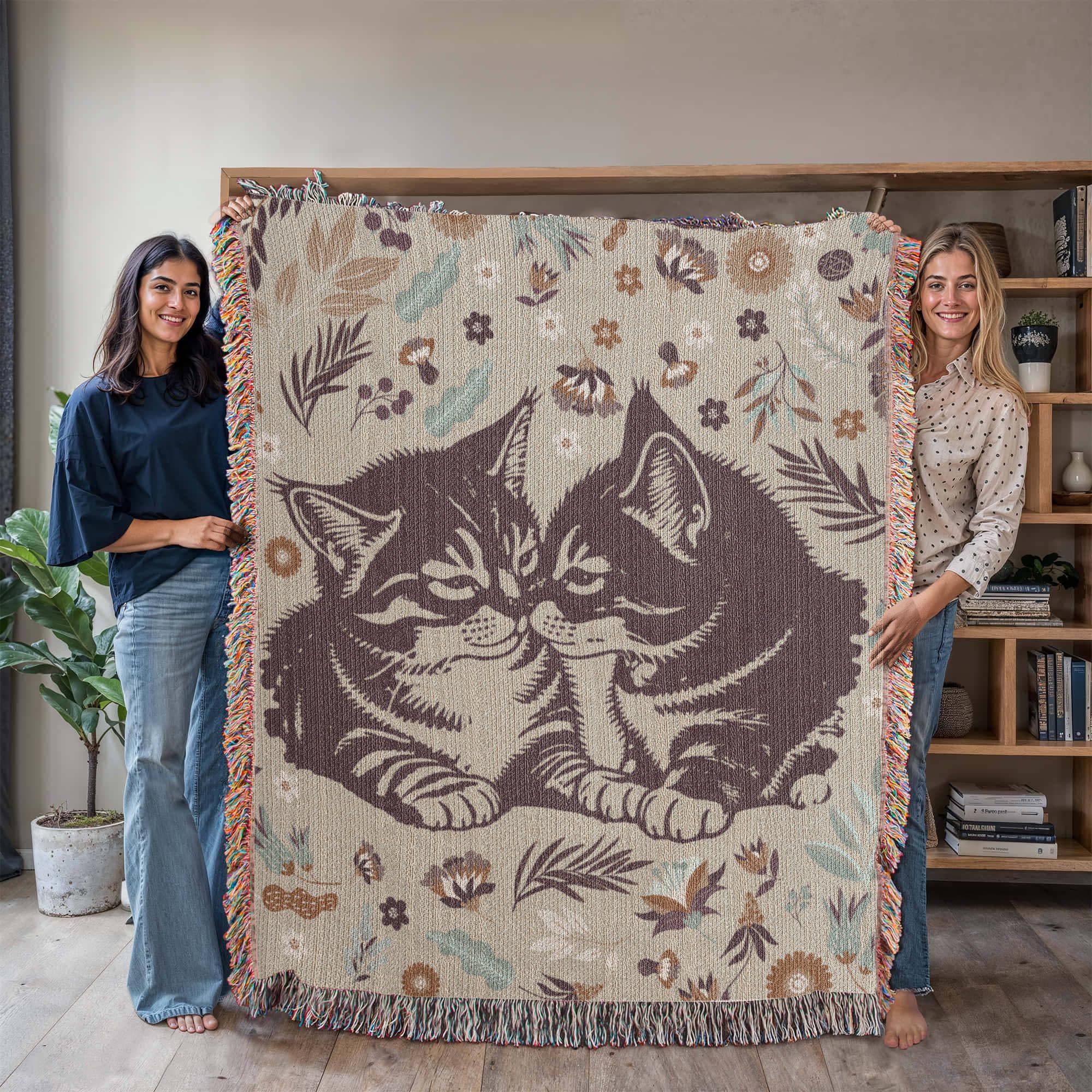 🐾 Snuggling Kitties – Woven Blanket