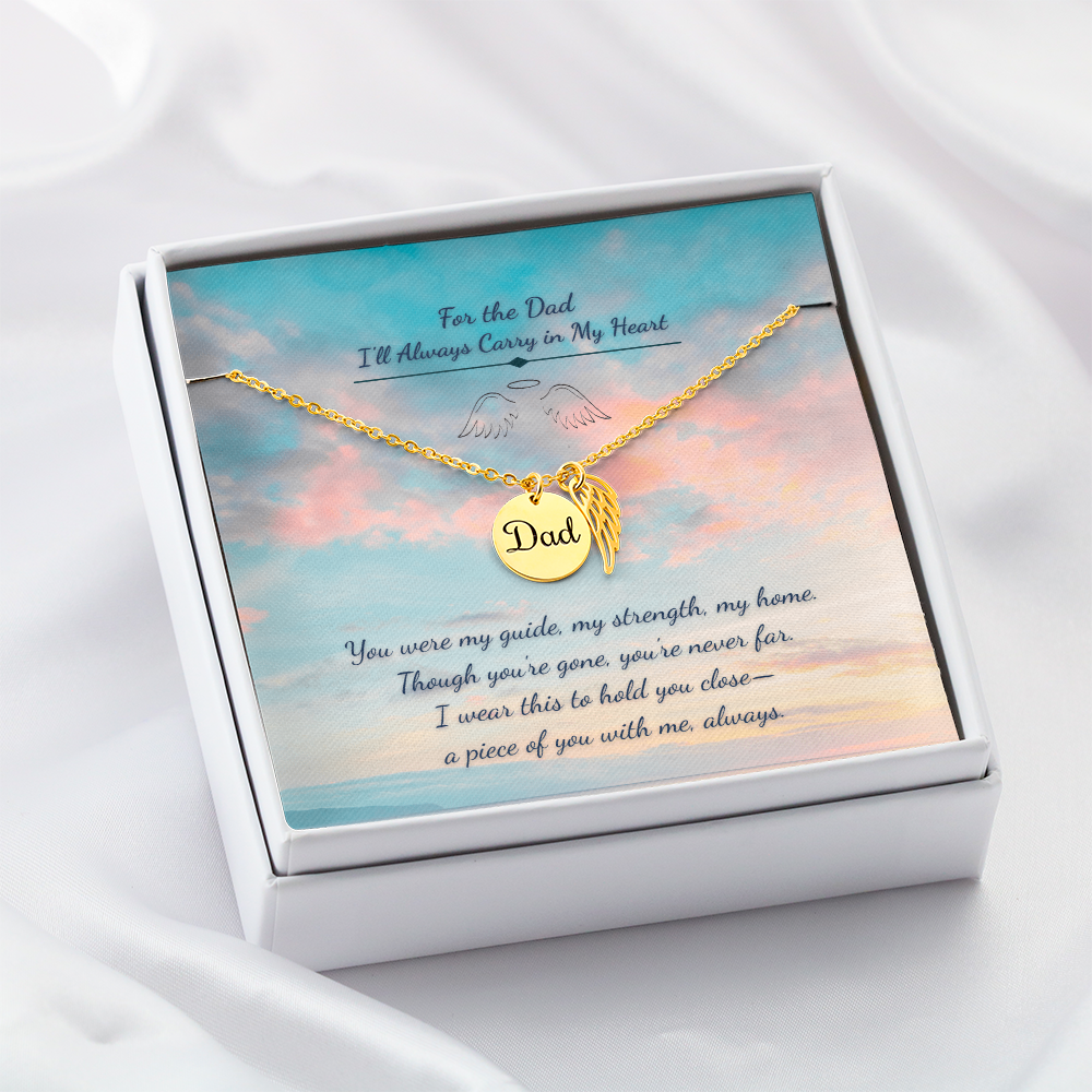 Memorial Necklace for Dad – Angel Wing & Disc Pendant  – “Always with Me” Tribute