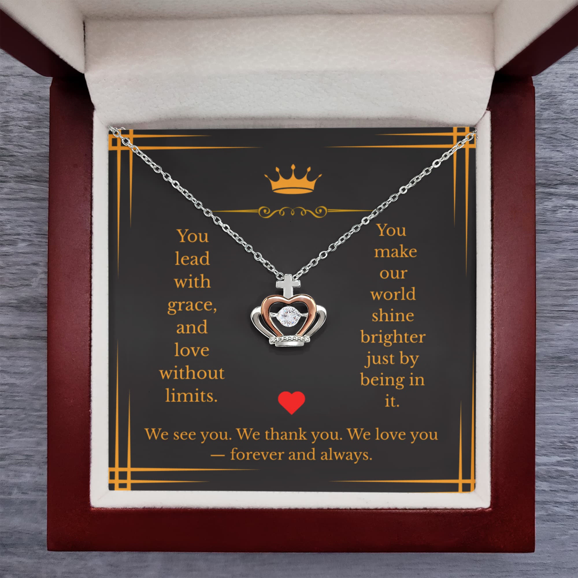 “To the Queen of Our Hearts” Crown Necklace – Elegant Gift with Message Card
