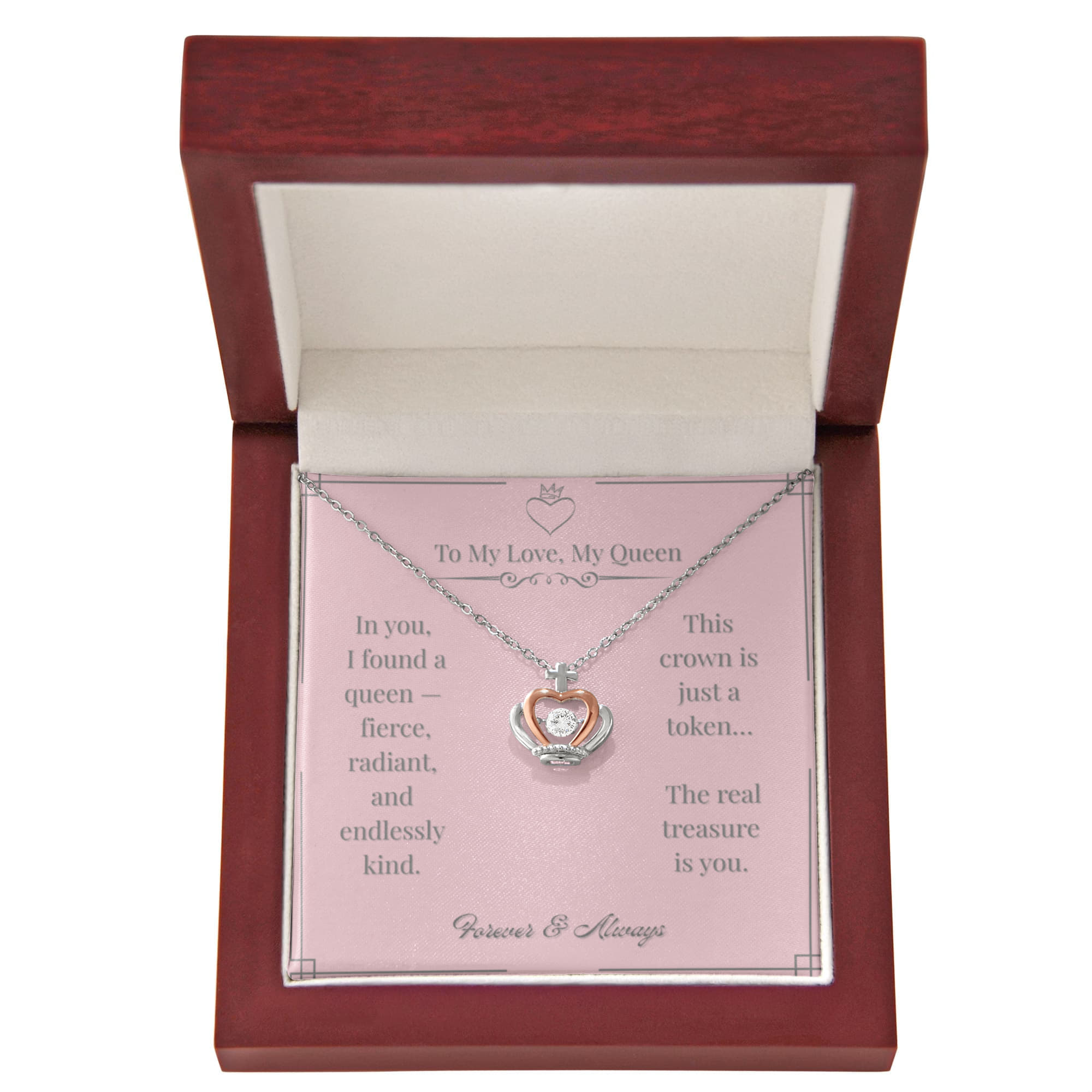 "To My Love, My Queen" Crown Necklace – Romantic Gift with Luxury Box & Message Card