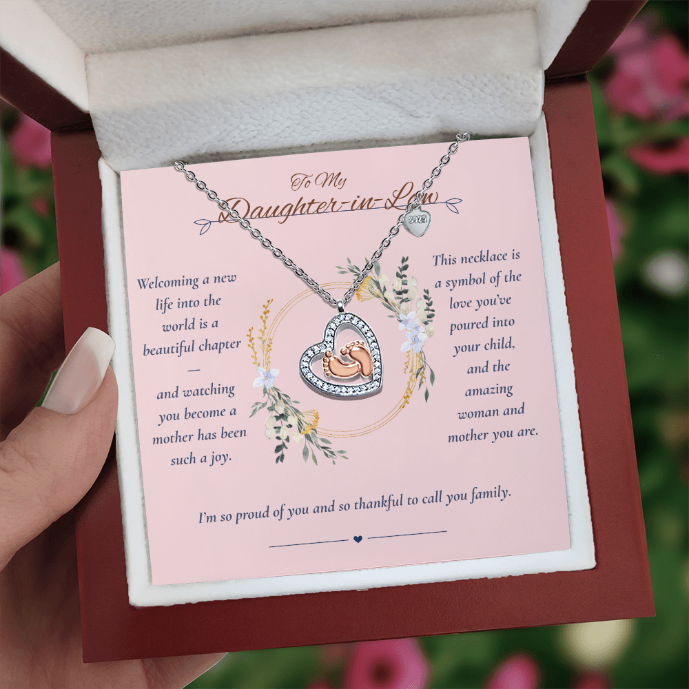 To My Daughter-in-Law – Baby Feet Heart Necklace – New Baby Gift from Mother-in-Law