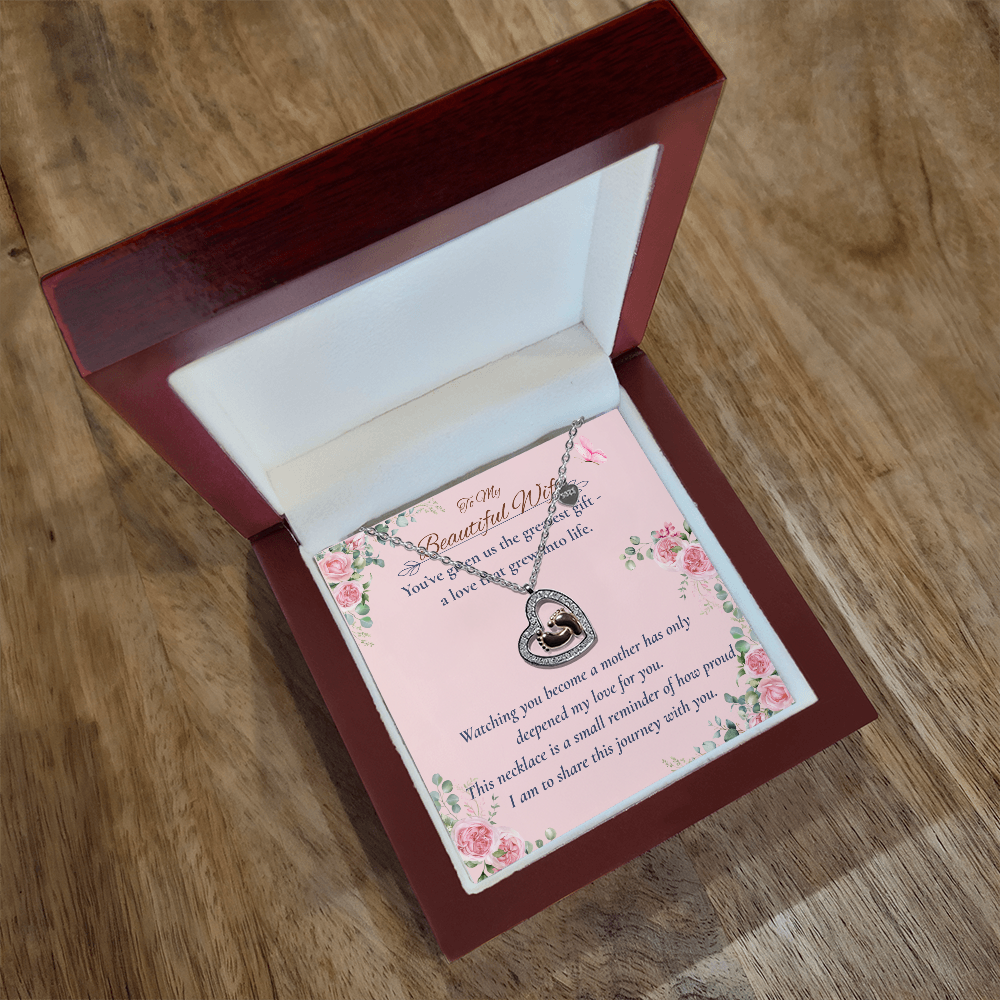 To My Beautiful Wife – New Mom Necklace with Baby Feet Heart Pendant – Motherhood Gift from Husband