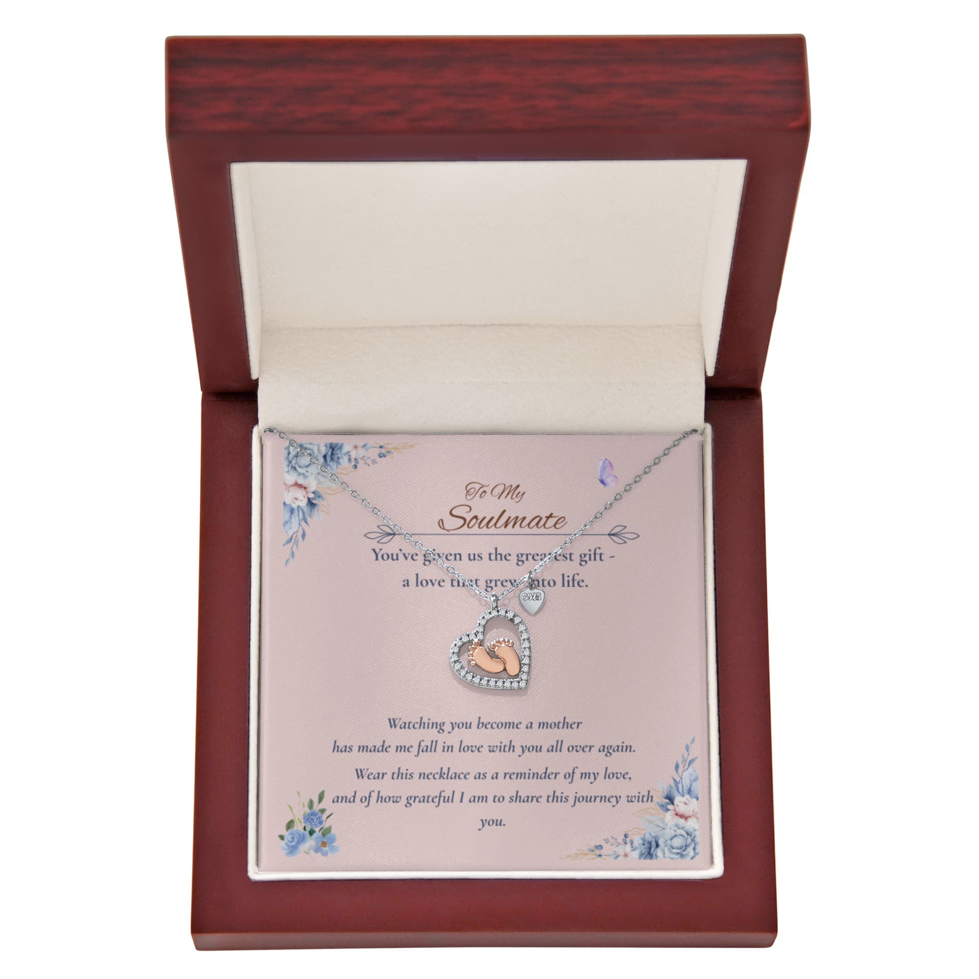 To My Soulmate – Baby Feet Heart Necklace – Romantic New Mom Gift