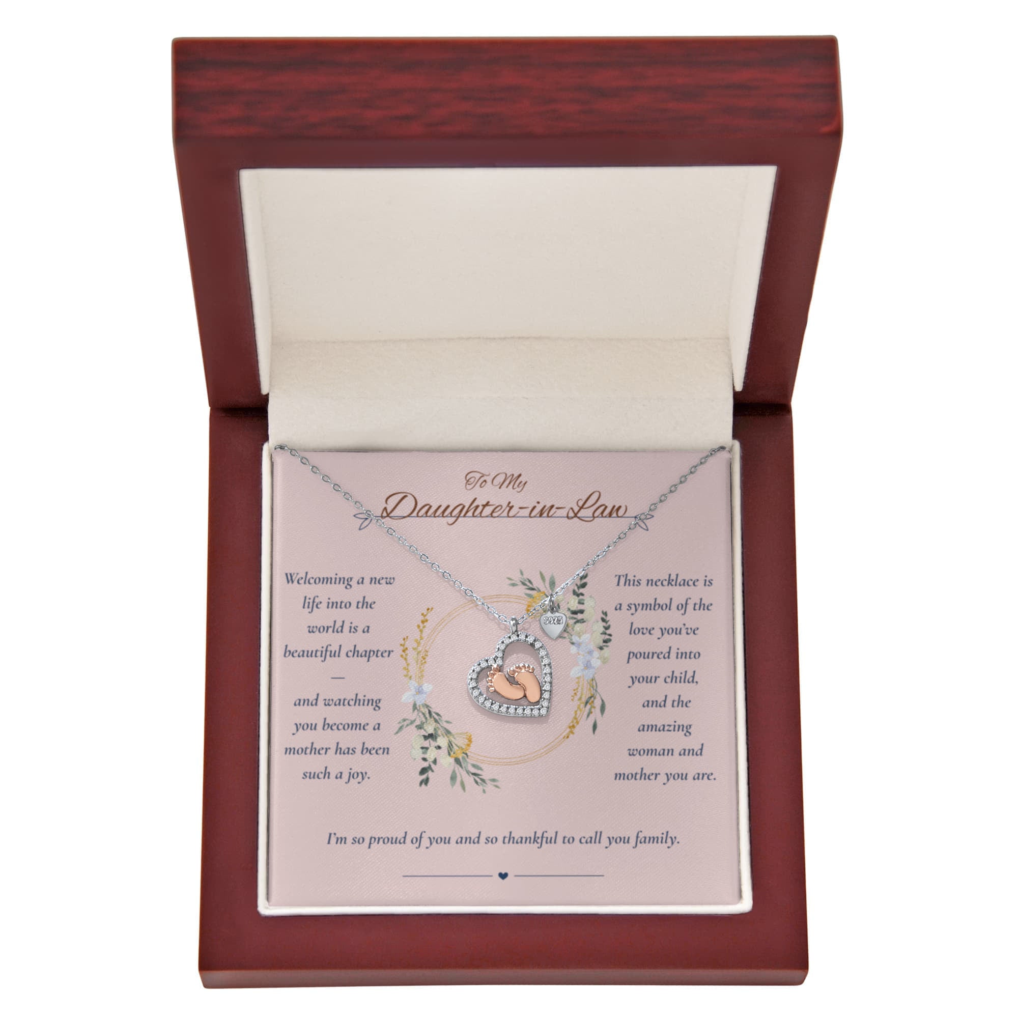 To My Daughter-in-Law – Baby Feet Heart Necklace – New Baby Gift from Mother-in-Law