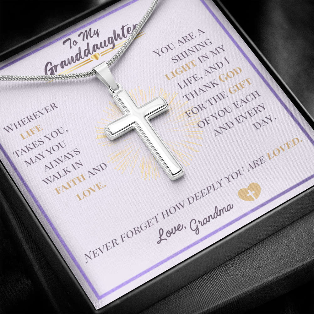 To My Granddaughter – Stainless Steel Cross Necklace with Message Card from Grandma