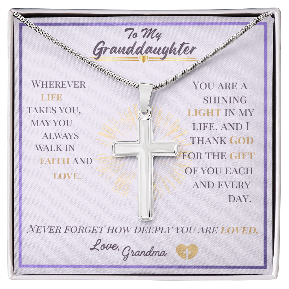 To My Granddaughter – Stainless Steel Cross Necklace with Message Card from Grandma