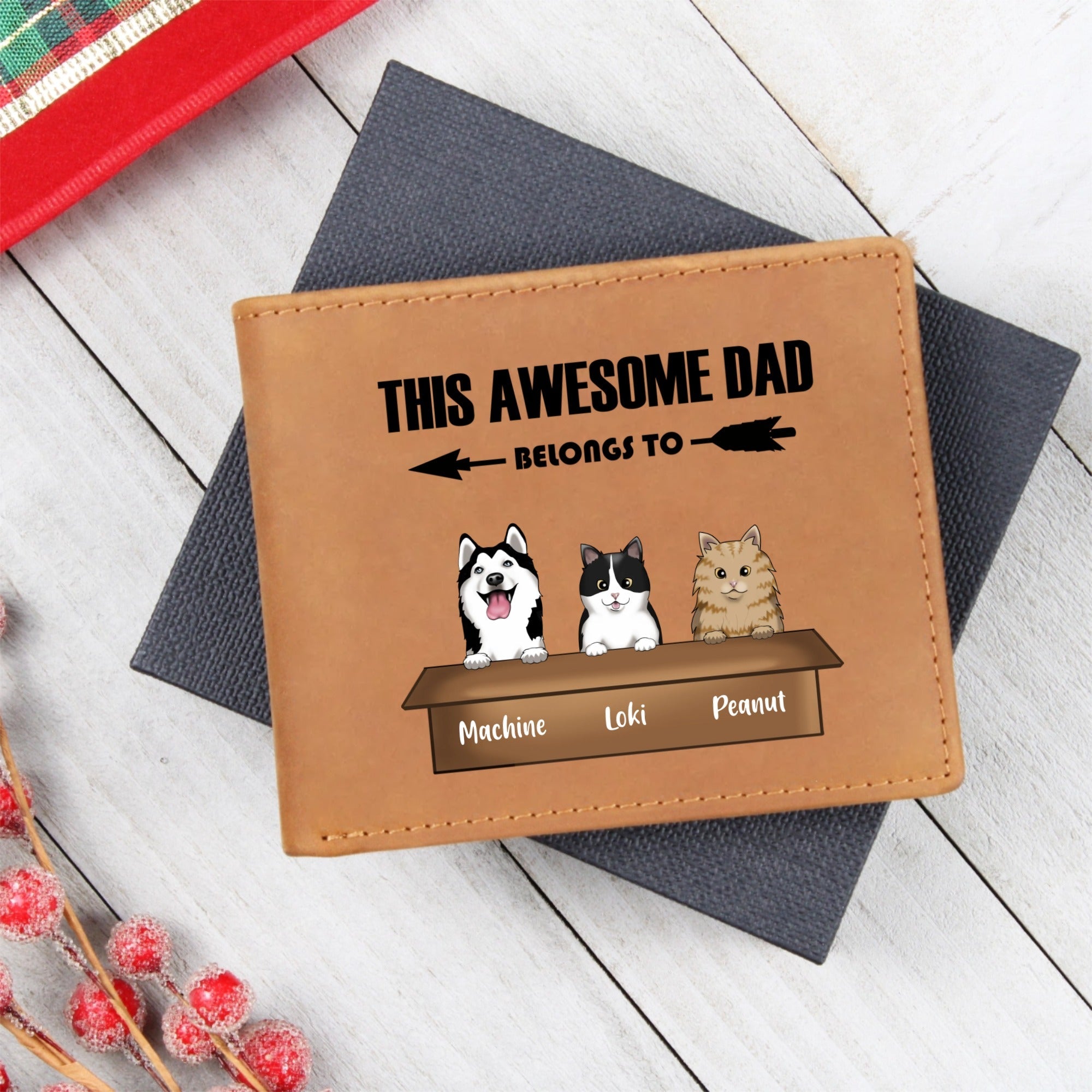 Custom Pet Dad Wallet – Personalized Leather Bifold with Up to 3 Dogs and/or Cats & Names