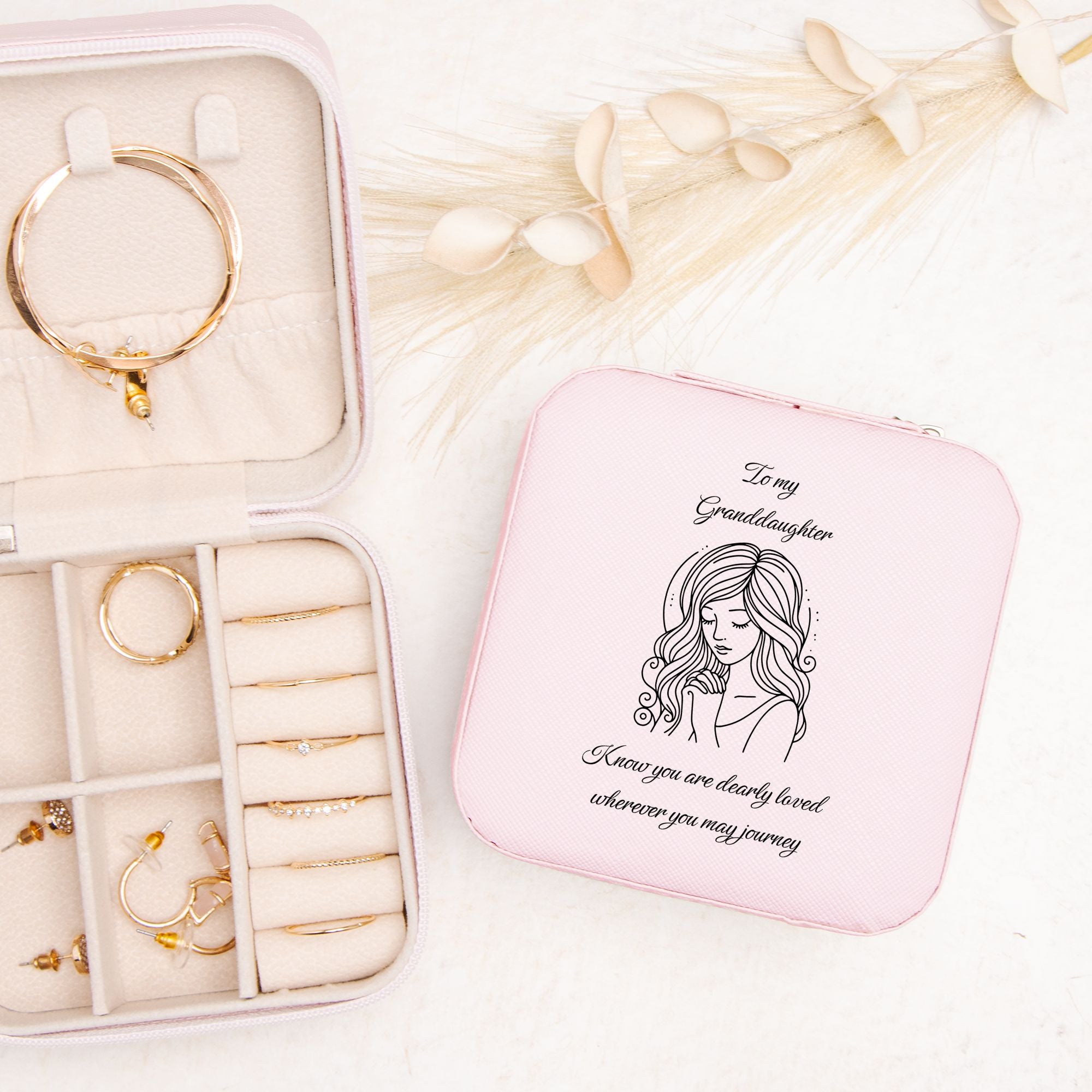 🌟 To My Granddaughter – Travel Prayer Jewelry Case | “Know You Are Dearly Loved” Keepsake Organizer