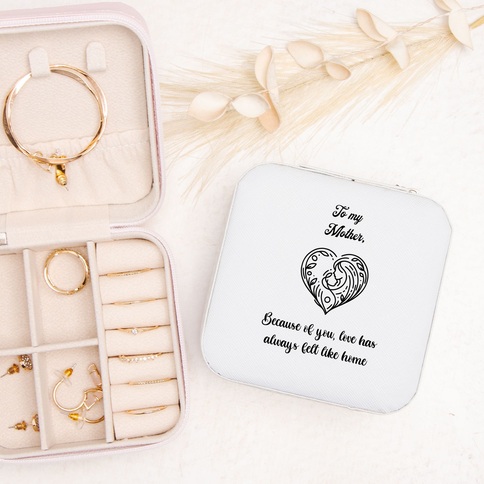🌷 To My Mother – “Love Has Always Felt Like Home” Jewelry Travel Case | Sentimental Faux Leather Organizer
