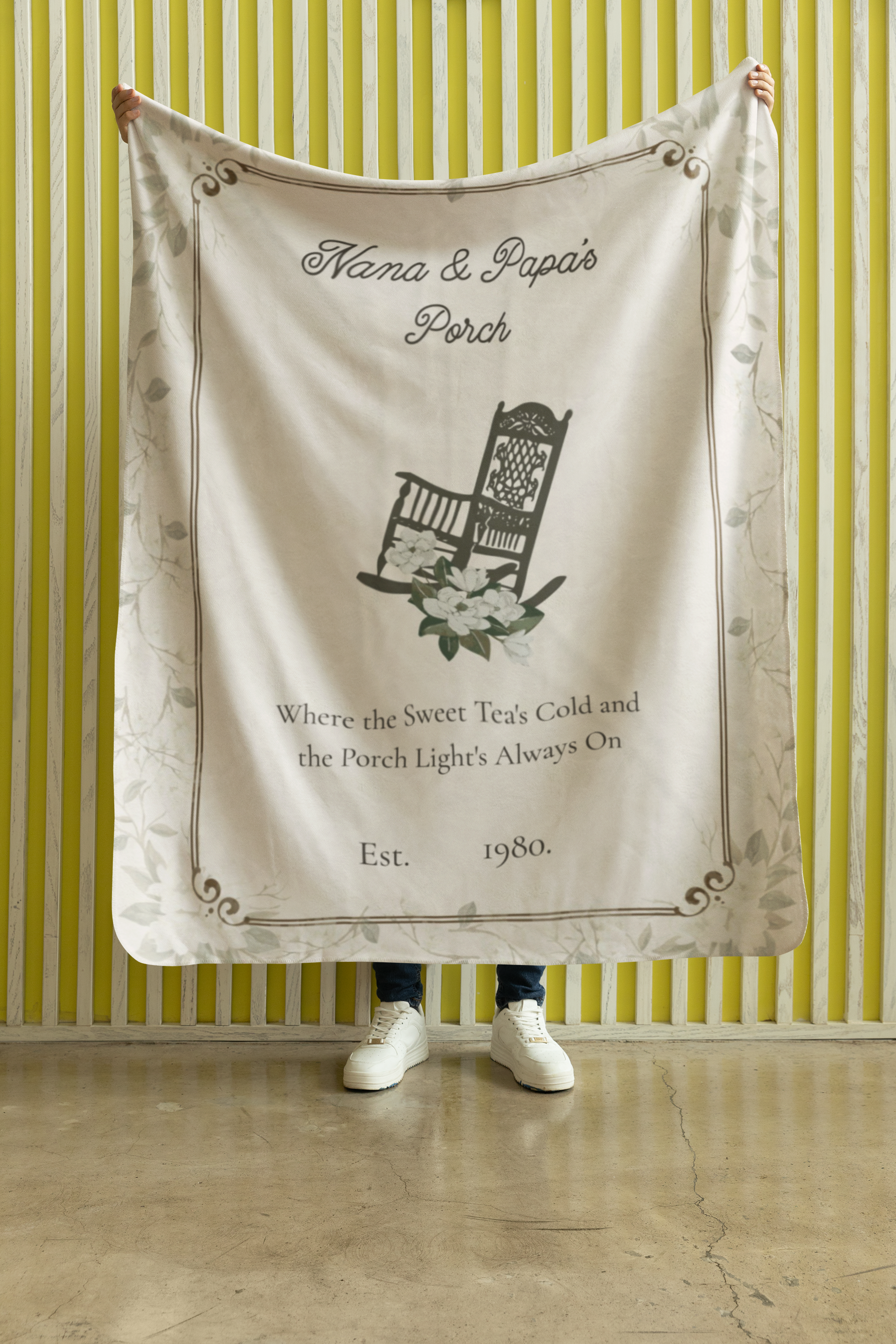 Personalized Rocking Chair Porch Blanket – “Where the Sweet Tea’s Cold” | Cozy Velveteen Throw for Nana, Papa, Grandparents | Southern Gift, 3 Sizes